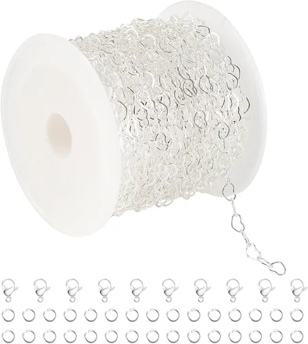 Miniatura 10 de KYUNHOO Cadenas de corazón chapadas en oro de 18 quilates de 16.4 ft de latón macizo a granel, cadena de collar de corazón para mujer, pulsera