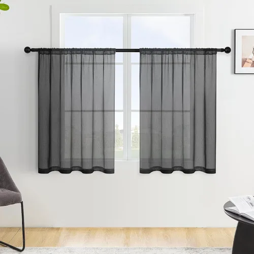 Miniatura 10 de MRTREES Cortinas transparentes de Aqua Blue, para cocina, de 36 pulgadas de longitud, cortinas transparentes de gasa con filtro de luz, cortinas