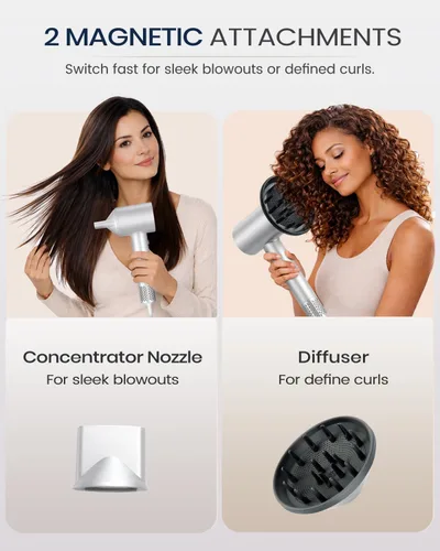 Miniatura 4 de Secador de pelo iónico, secadora de arco de alta velocidad de 120,000 RPM con difusor para cabello rizado, grueso y encrespado, secador de pelo
