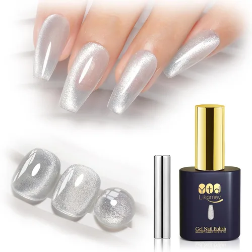 Miniatura 19 de YTD Likomey Juego de esmaltes de uñas de gel Cat Eye, 8 colores de verano con purpurina magnética de cristal con barra magnética, plateado, verde