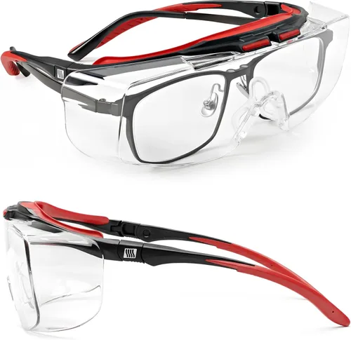 LANON - Lentes de seguridad para colocar sobre anteojos, ANSI Z87.1 con antivaho y arañazos, protección UV, almohadillas de nariz de TPR suaves,