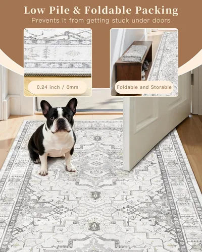 Miniatura 591 de Madane Tapete lavable de 2 x 10 pies para pasillo, cocina, recibidor, clásico, suave, antideslizante para interiores, casa de campo, baño, sala