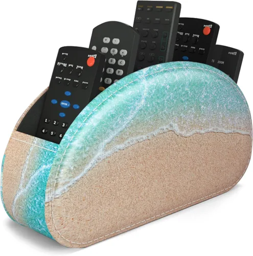 Miniatura 21 de QIELIZI Soporte para control remoto, organizador de escritorio de piel sintética con 5 compartimentos espaciosos para controles remotos de TV