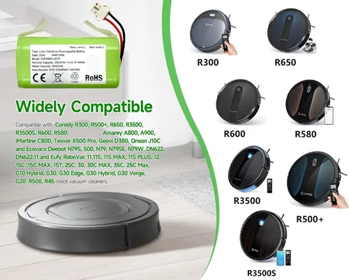 Miniatura 3 de Batería de repuesto compatible con Coredy R500+, R300, R650, R3500, R3500S, R600, R580 y Amarey A800, A900, iMartine C800, Tesvor X500 Pro Robot