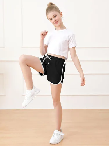 Miniatura 5 de Resinta Paquete de 5 pantalones cortos deportivos de algodón para niñas, pantalones cortos de correr activos, pantalones cortos de verano para niños