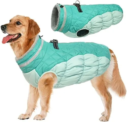 Lelepet Abrigo cálido para perro, abrigo de invierno para perro, chaqueta impermeable para perros con arnés integrado reflectante para mascotas, Neo
