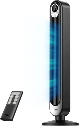 DREO Ventilador de torre para dormitorio, 28 pies/s, ventilador oscilante silencioso sin aspas de 20 dB con control remoto, 9 velocidades, 4 modos,