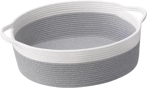Miniatura 8 de Goodpick Cesta tejida pequeña, linda cuerda rosa, cesta de algodón para bebé, cesta de almacenamiento para habitación de guardería, caja de juguetes