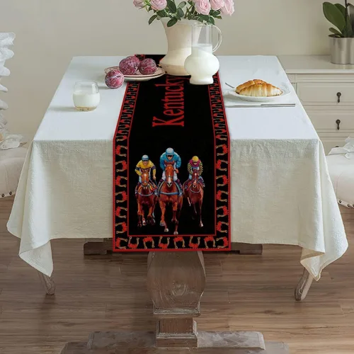Miniatura 2 de Vohado Camino de mesa Derby 2026 con rosas y carreras de caballos, decoración de fiesta, comedor, hogar, cocina, 72 pulgadas de largo