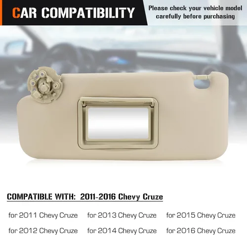 Miniatura 3 de Visera solar de 3 agujeros para Chevy Cruze 2011-2016, visera solar beige del lado izquierdo del conductor Reemplazo 95034256, 95034253, 84126667