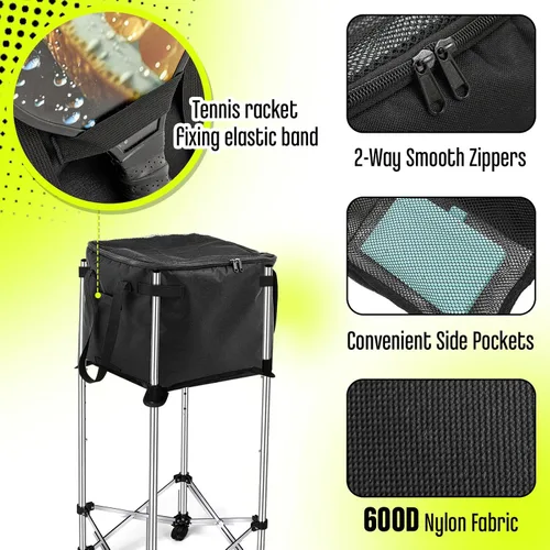 Miniatura 3 de Aliceset Pelotas de tenis, tolva, cesta de pelotas de tenis, contenedor con bolsillos laterales, bolsa ligera para carrito de enseñanza para recoger