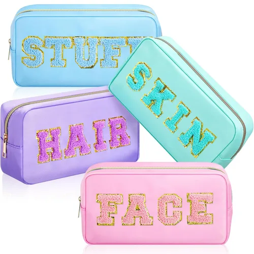 Miniatura 13 de Remerry 4 piezas de bolsas de cosméticos de nailon impermeables, organizador de maquillaje espacioso para viajes para mujeres, bolsa de chenilla