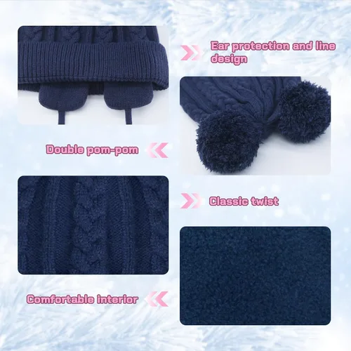Miniatura 36 de Duoyeree Gorro de invierno para niños pequeños con solapa para las orejas, bufanda gruesa y cálida gorra de calavera para niños y niñas