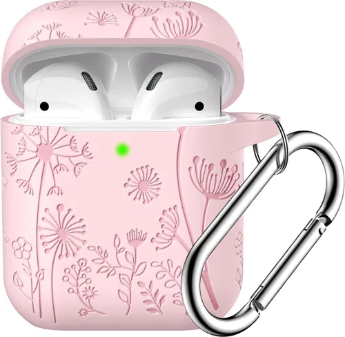 Miniatura 18 de Lerobo Funda protectora completa para AirPods de 2ª y 1ª generación, con grabado de flores, compatible con Apple AirPod, funda de carga con llavero