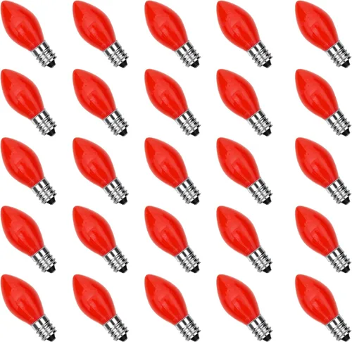 Miniatura 18 de Paquete de 25 bombillas LED transparentes C7, bombillas de repuesto de Navidad con base de candelabro E12, bombillas blancas cálidas inastillables