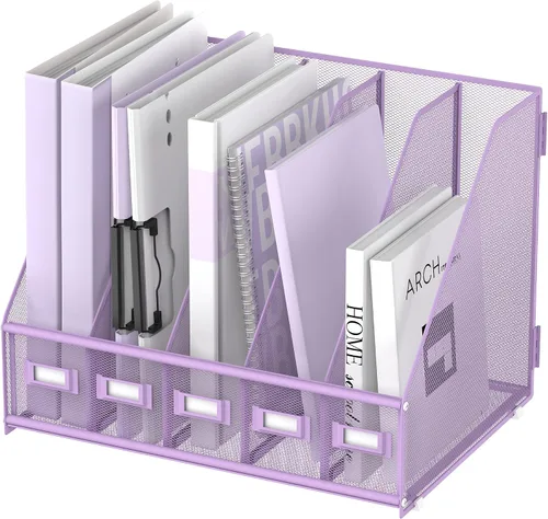 Miniatura 10 de SUPEASY Organizador de escritorio de metal para revistas, con 5 compartimentos verticales, organizador de archivos para escritorio de oficina, Negro