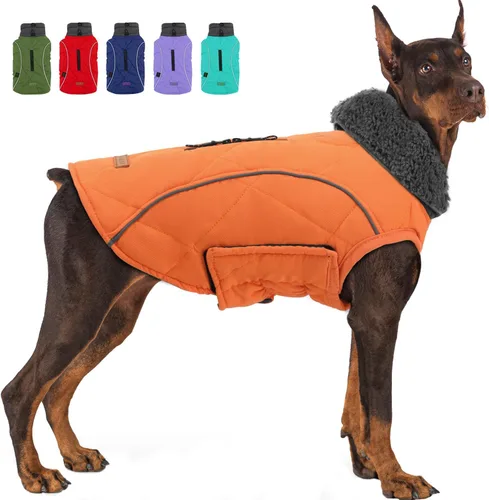 Miniatura 11 de EMUST Chamarras para perros, talla pequeña/mediana/grande, abrigo de invierno para perros grandes, azul oscuro, XL