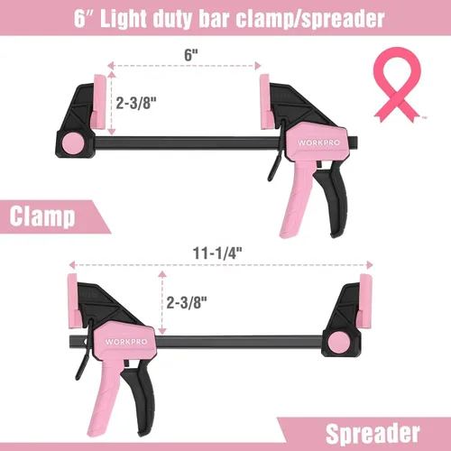 Miniatura 3 de WORKPRO Abrazaderas de Mini Barra para Carpintería, 6" (2) y 4-1/2" (2), Abrazadera/Separador de Una Mano de 4 Piezas, Abrazadera F de Cambio Rápido