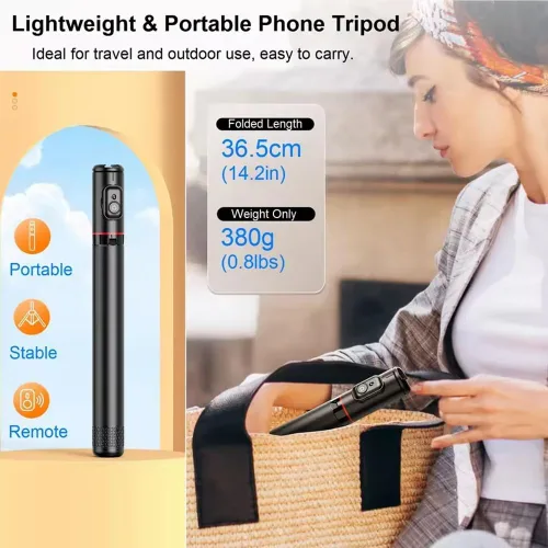 Miniatura 5 de Palo selfie de 72 pulgadas, trípode todo en 1, kit de video con control remoto inalámbrico integrado, portátil, ligero, trípode extensible