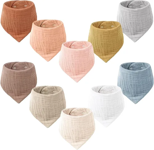 Konssy Baberos de muselina para bebé, paquete de 10 baberos bandana para bebé, 100% algodón, unisex para niños y niñas Amarillo