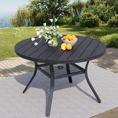 Miniatura 12 de 60" Round Outdoor Patio Table for 8, Metal Black Dining Table with Adjustable Umbrella Hole, Garden, Backyard & Deck Bistro Table