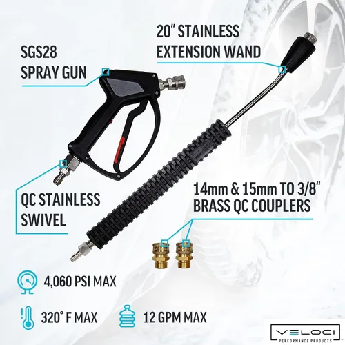 Miniatura 4 de MTM Hydro El kit de extensión para lavadora a presión de 20 pulgadas y pistola de pulverización SGS28 para tu lavadora a presión de grado comercial
