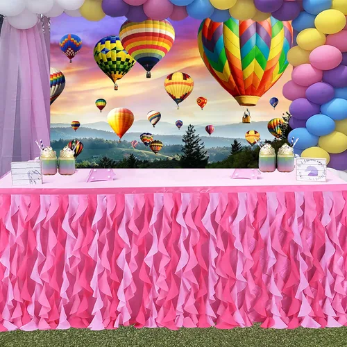 Miniatura 4 de Telón de fondo de globo aerostático, vinilo de 10 x 7 pies, colorido cielo arco iris, montañas románticas, fondo de fotografía, decoración de fiesta
