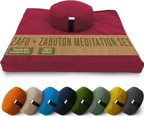 Miniatura 20 de Bean Products Juego de alfombrillas de meditación – Zafu almohada de piso orgánica de trigo sarraceno + almohadilla de oración Zabuton rellena
