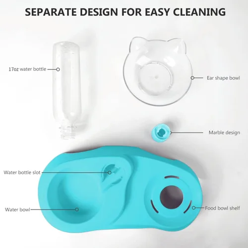 Miniatura 4 de MILIFUN Cuencos dobles para perros y gatos, juego de cuencos de agua y comida para mascotas, juego de cuencos inclinados de 15° para agua