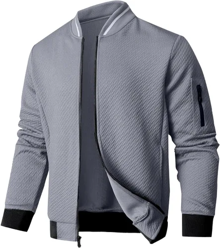 Miniatura 7 de SAVKOOV Chaqueta ligera de ajuste holgado para hombre, chaqueta bomber casual y elegante