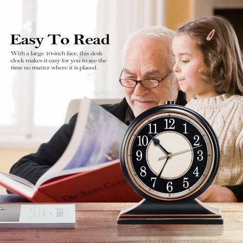 Miniatura 6 de AYRELY® Reloj de escritorio vintage, silencioso y sin tictac, reloj de mesa de 10 pulgadas, reloj de mesa retro y fácil de leer para sala de estar