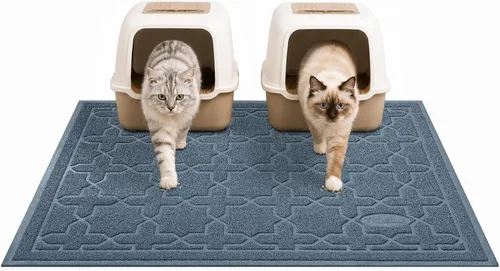 Miniatura 14 de Yimobra Tapete de arena para gatos, 24"x20" tapete con malla de bloqueo de arena, tapete suave para arena para gatos tapete atrapa arena, fácil