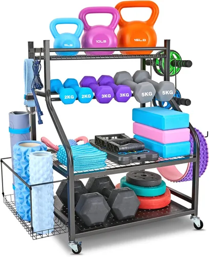 Estante para mancuernas, estante de almacenamiento para esterilla de yoga, estante de peso para mancuernas, estante de almacenamiento de gimnasio en