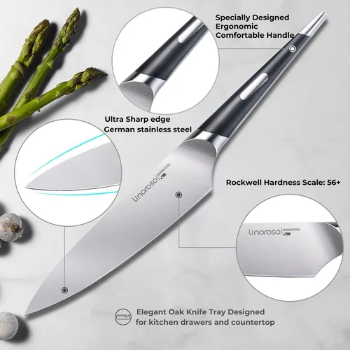 Miniatura 3 de linoroso Cuchillo de chef de cocina ultra afilado, cuchillo de cocina alemán de alto carbono forjado de precisión de 7 pulgadas, cuchillo de corte