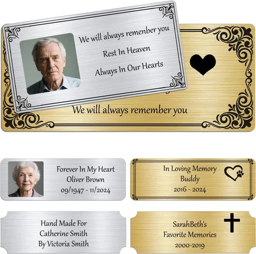 Miniatura 8 de SOITIS Placas de identificación grabadas con adhesivo, placa personalizada de acero inoxidable, placa conmemorativa para cenizas, marco de fotos