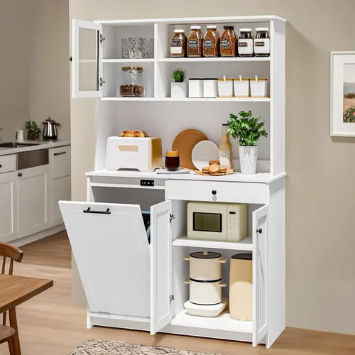 Miniatura 14 de UpWiew Armario de basura abatible con instalación rápida y función desodorizante, armario de basura de madera para comedor y cocina, color negro