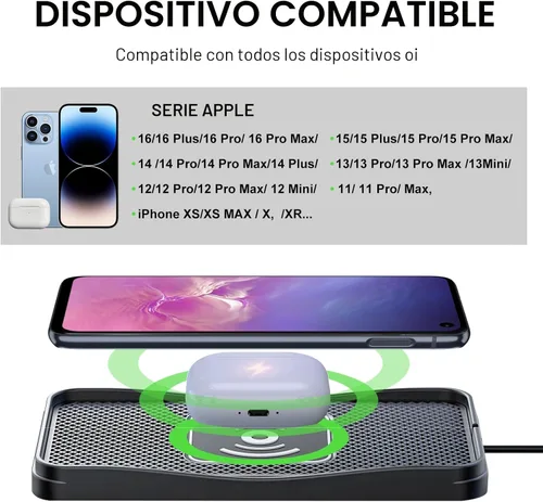 Miniatura 7 de Cargador inalámbrico para automóvil, cargador inalámbrico máximo de 15 W para automóvil, almohadilla de carga antideslizante compatible con iPhone