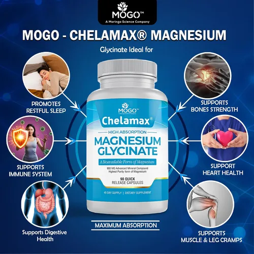 Miniatura 4 de Chelamax Glicinato de magnesio. Procedente del mar Muerto, 100% magnesio quelatado para apoyar el sueño, calambres musculares, salud ósea. Fabricado