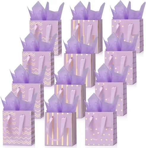 Miniatura 22 de Tenare 12 bolsas de regalo pequeñas, mini bolsa de papel metálica a granel con asa de papel de seda para envoltura de regalo, día del padre, Blanco