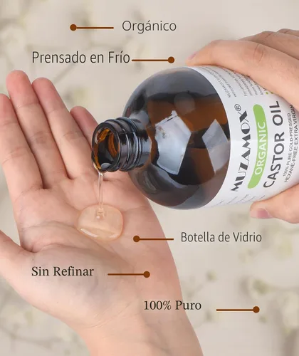 Miniatura 3 de MUZAMOX Paquete de Aceite de Ricino con Envoltorio y Juego de Botella de Vidrio de 8 fl.oz, Incluye Aceite de Ricino Orgánico Prensado en Frío y Sin