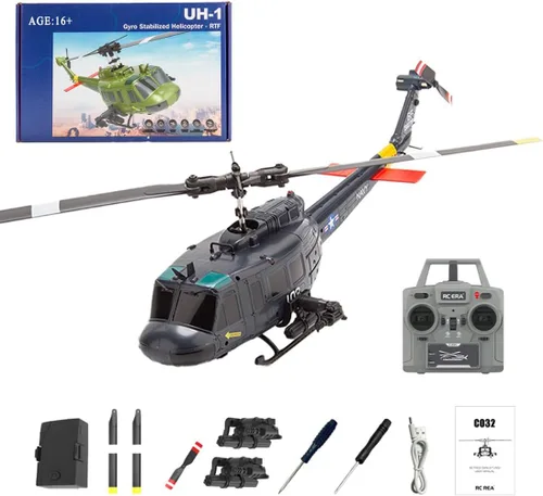 C032 UH-1 Huey Helicóptero RC para adultos, escala 1/48 2.4G 6CH Flybarless modelo de helicóptero de control remoto, vuelo de acrobacias 3D y avión