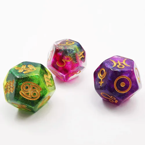 Miniatura 4 de Bescon Juego de dados astrológicos de 3 piezas, Dados de adivinación de constelación D12, 3 colores efecto de piedra mágica Juego de piedras mágicas