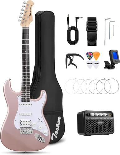Miniatura 22 de Tostar Kit de guitarra eléctrica con amplificador, 39 pulgadas, tamaño completo, 6 cuerdas, ligero, diseño de cuerpo redondeado, interruptor