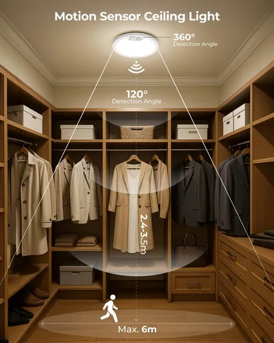Miniatura 2 de BLNAN Lámpara de techo recargable con sensor de movimiento con control remoto, luz de armario regulable, luces de ducha LED, luz de techo