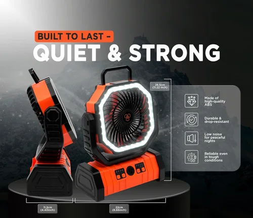 Miniatura 6 de Ventilador de exterior F6 – ventiladores portátiles personales recargables con luz LED y control remoto – ventilador de viaje plegable Naranja