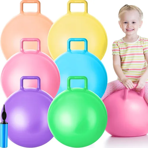 Miniatura 13 de Lewtemi 6 unidades de bola de tolva para carnaval al aire libre, pelota inflable de salto de 32 pulgadas con mango y bomba de aire para ejercicio