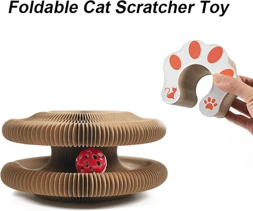 Miniatura 3 de Juguete para gatos de órgano mágico, cartón rascador interactivo con bola de campana, plegable y cambiable en forma de acordeón, juguete