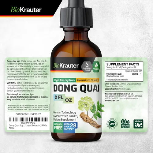 Miniatura 8 de BIO KRAUTER Suplementos de menopausia para mujeres* - Dong Quai Drops 2 onzas líquidas 28 días de suministro - Tintura vegana de raíz de angélica