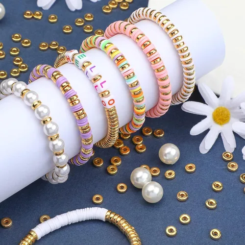 Miniatura 5 de 1500 piezas de cuentas espaciadoras de 6 mm, redondas y planas, doradas, sueltas, para hacer joyas, cuentas en disco para pulseras, collares, Dorado