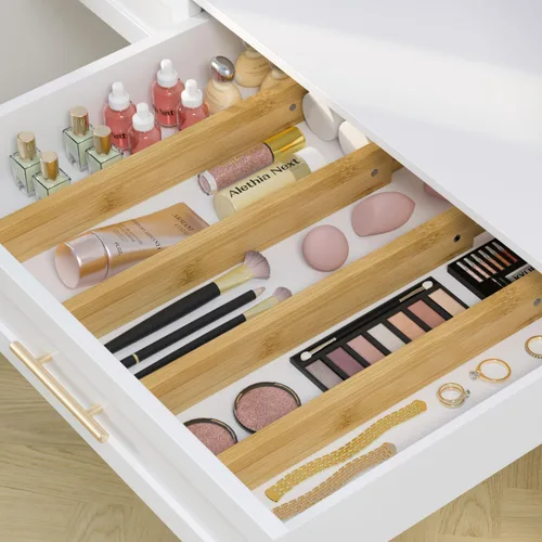 Miniatura 4 de Divisor de cajones de cocina de bambú, 4 unidades, 17-22 pulgadas, organizador de cajones ajustable para baño, dormitorio, natural, 2.4 pulgadas